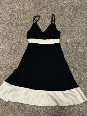 Vtg Express Y2k Satiny Dress 2000s Womens Sm Black White Straps Semi Formal